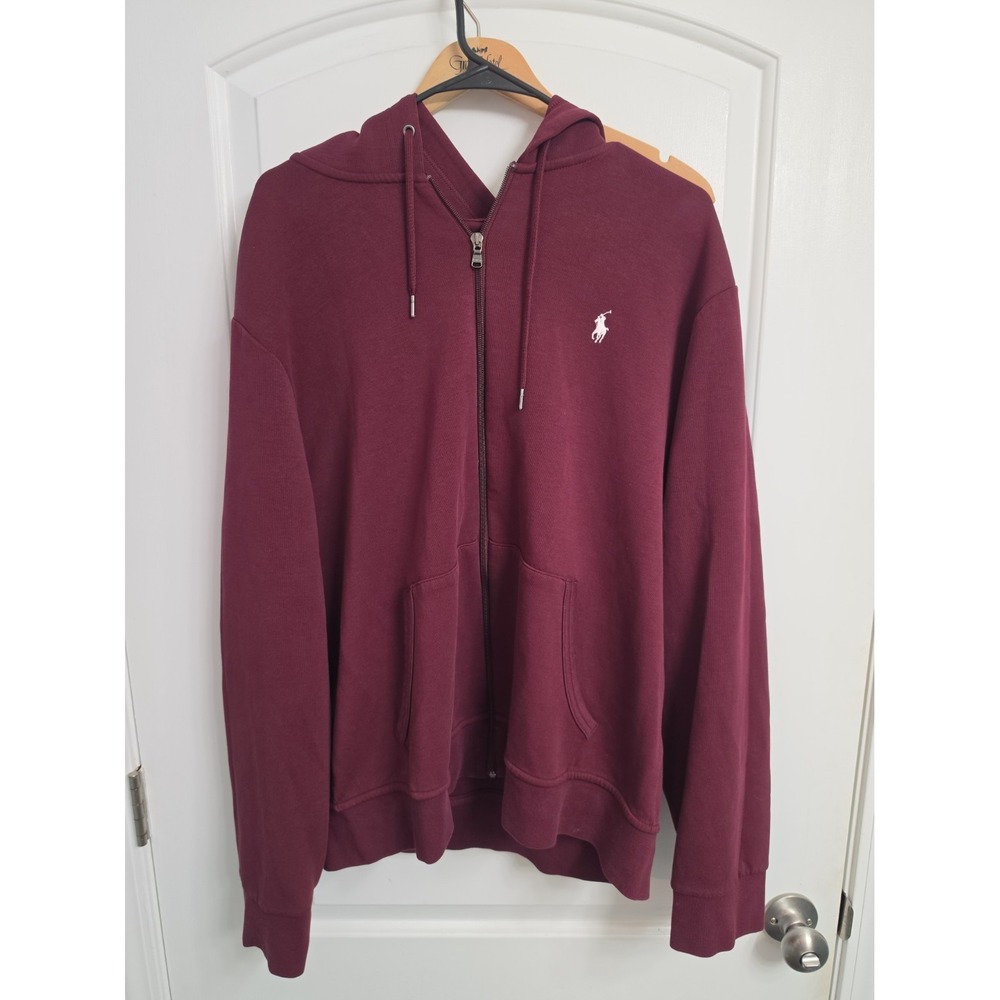 Polo Ralph Lauren Men's Double Knit Full Zip Hoodie Jacket Burgundy/Red XL